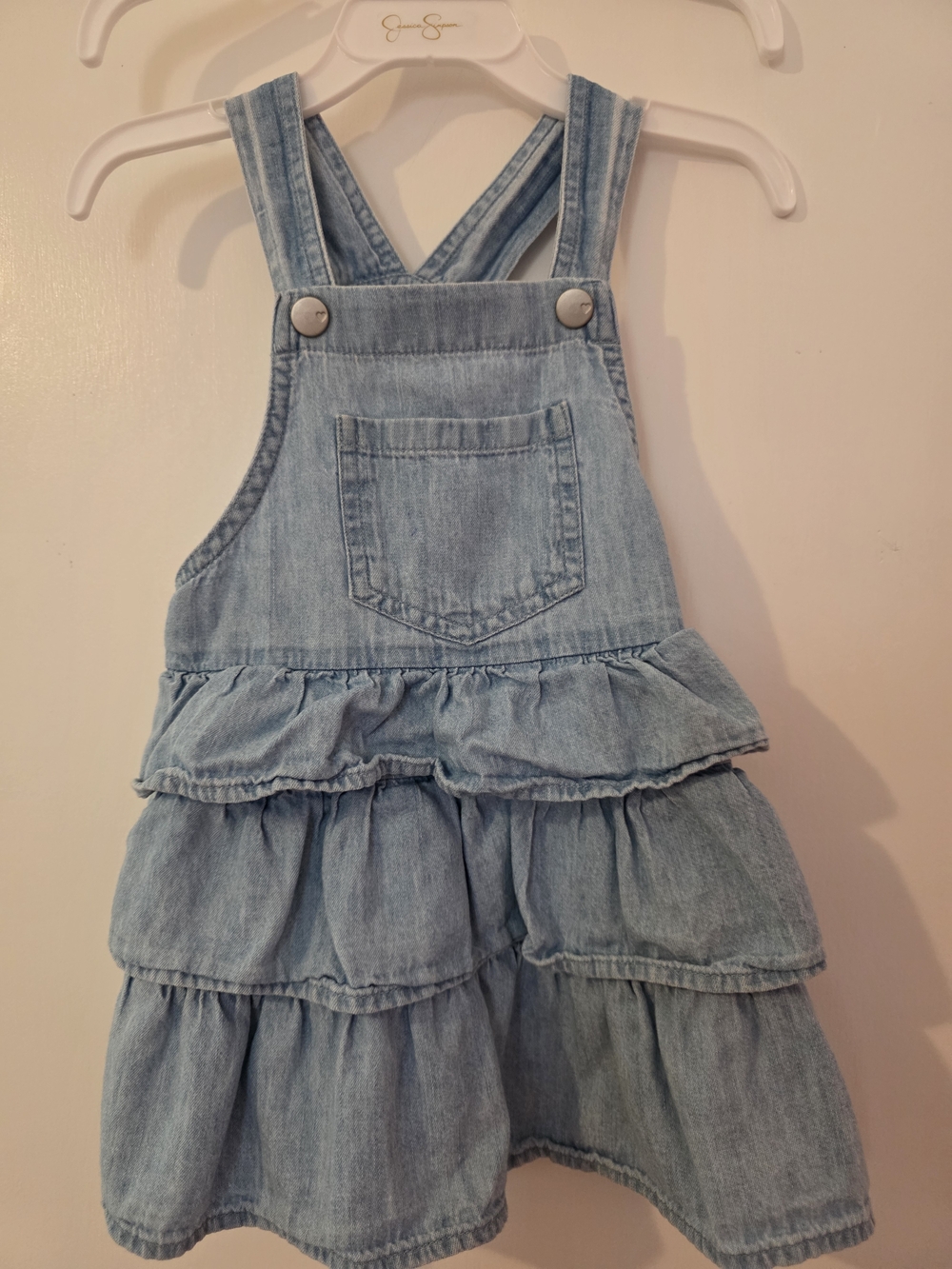 The Children's Place Light Blue Denim Ruffle Overall Dress